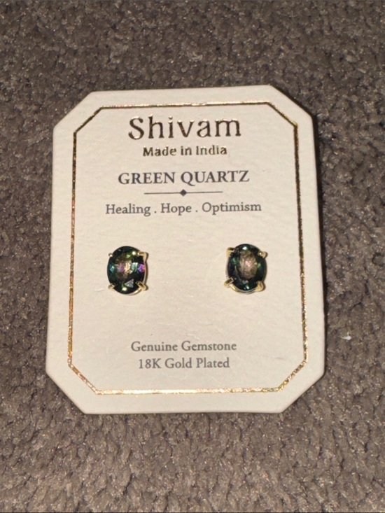 Shivam Jewelry - Shivam Green Quartz Gemstone 18K Gold Plated Stud Earrings Made In India